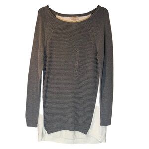 Ann Taylor Loft Gray White Tunic Sweater Raglan Boatneck Waffle Knit Women L NEW